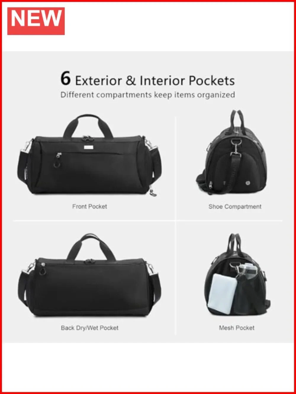 Unisex Duffel Bag with Shoe Compartment & Wet Pocket for Travel Sports Gym